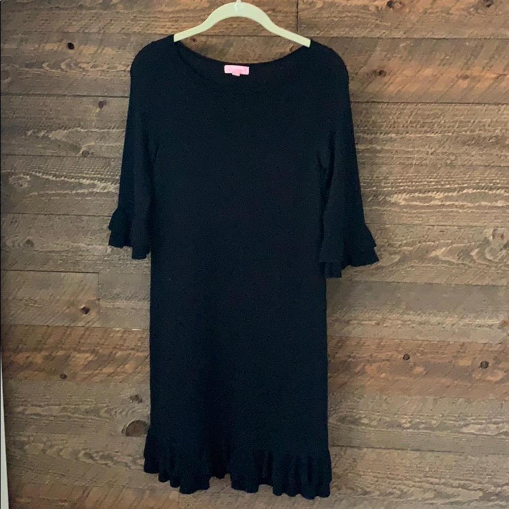 Lilly Pulitzer black wool dress with ruffle detail